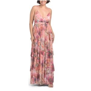 Liv Foster sleeveless floral tiered gown Dress Long Maxi Sz 12 Summer